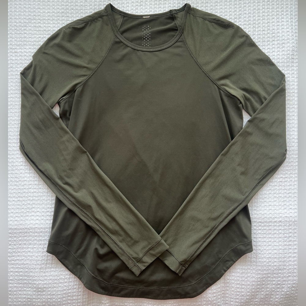 Lululemon Run Long Sleeve Mesh Sleeve Olive Green Size 4 Athleisure